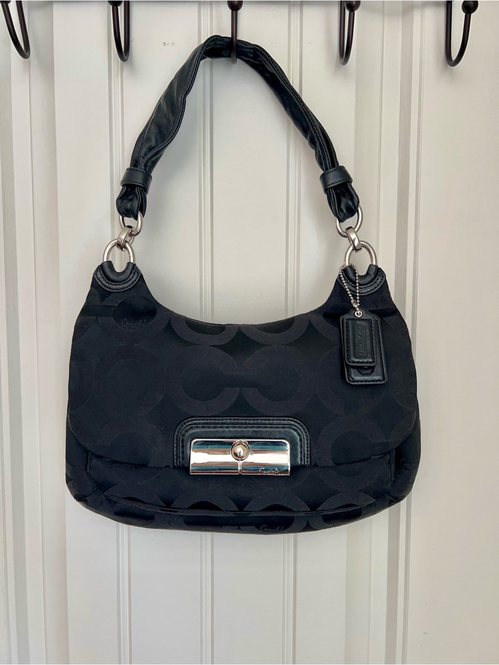NWT Vintage Coach Kristin Op Art Signature Hobo Black Sateen Bag 16953